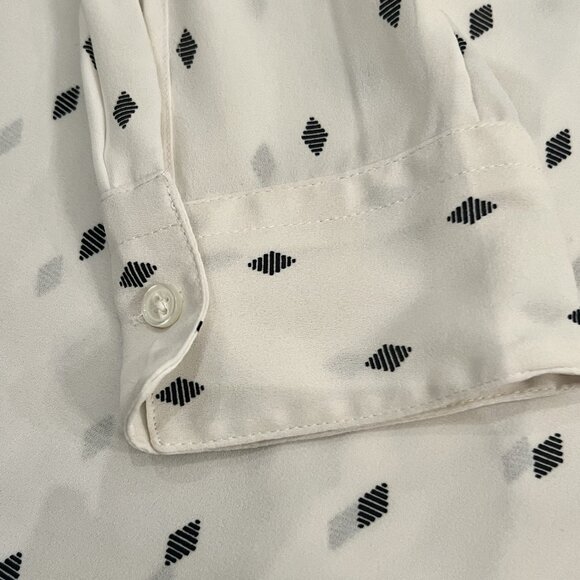 LOFT Women's Tie Neck Diamond Pattern Blouse Size Large Cream Black Sheer Career - Picture 3 of 7